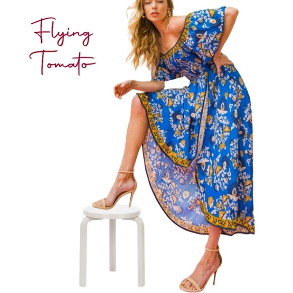 Flying Tomato Bohemian Dress Off or On Shoulder Fluttery Rayon Floral Tiki NOWT - Picture 1 of 16